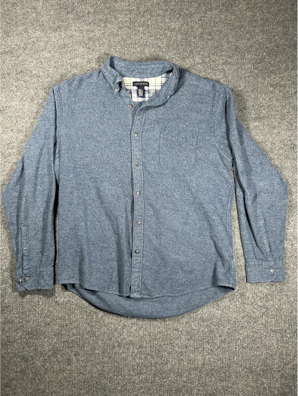 Lands' End Men's Blue Button-Up Shirt Large
